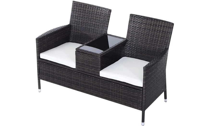 Image 3: Outsunny Two-Seater Rattan-Effect Chair with Middle Table