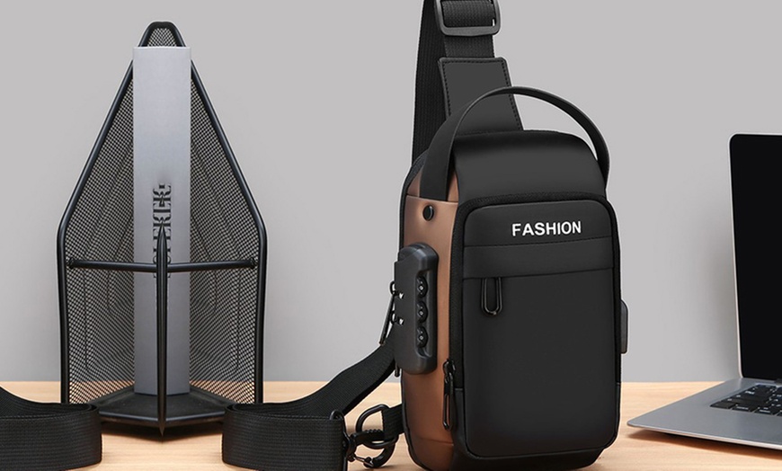 Image 3: Anti-theft Chest Shoulder Crossbody Sling Bag with USB Port