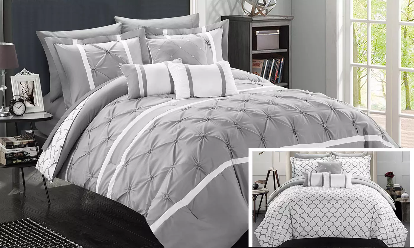 Reversible Pinch-Pleated and Geometric Comforter Set (10-Piece) - Primary Image