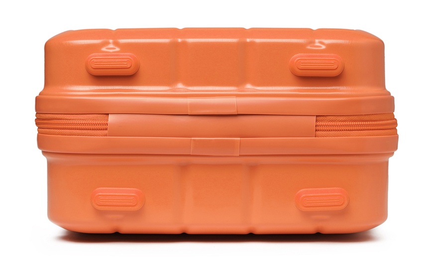 Image 4: Orange ABS Waffle Textured Suitcases and Hard Shell Vanity Case