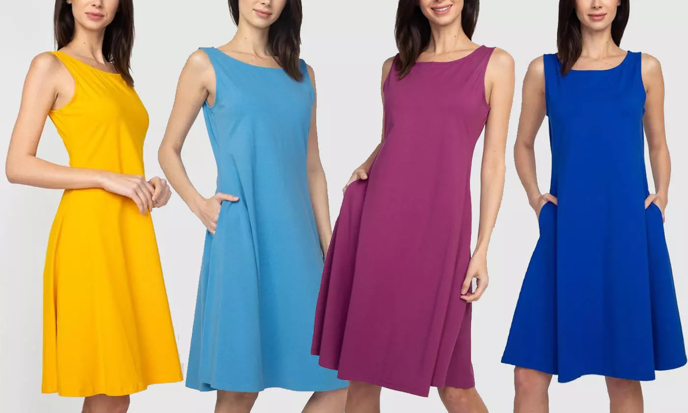 Style Clad Women's A-Line Cotton Dress with Pockets. Plus Sizes Available. - Primary Image