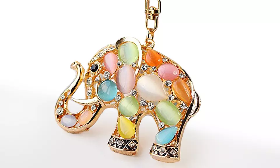 Rhinestone Elephant Keychain - Primary Image