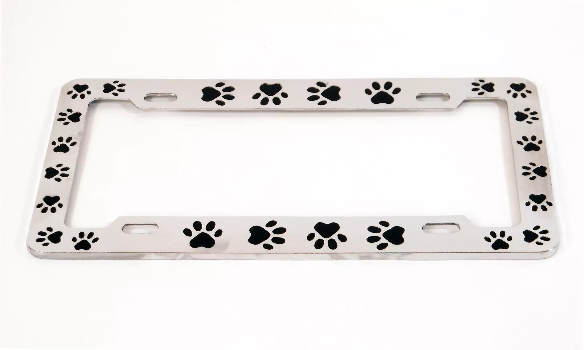 Chrome Paw Print License Plate Frame - Primary Image