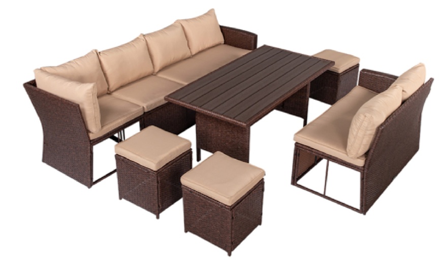 Image 4: Eight-Piece Outdoor Rattan-Effect Dining Set