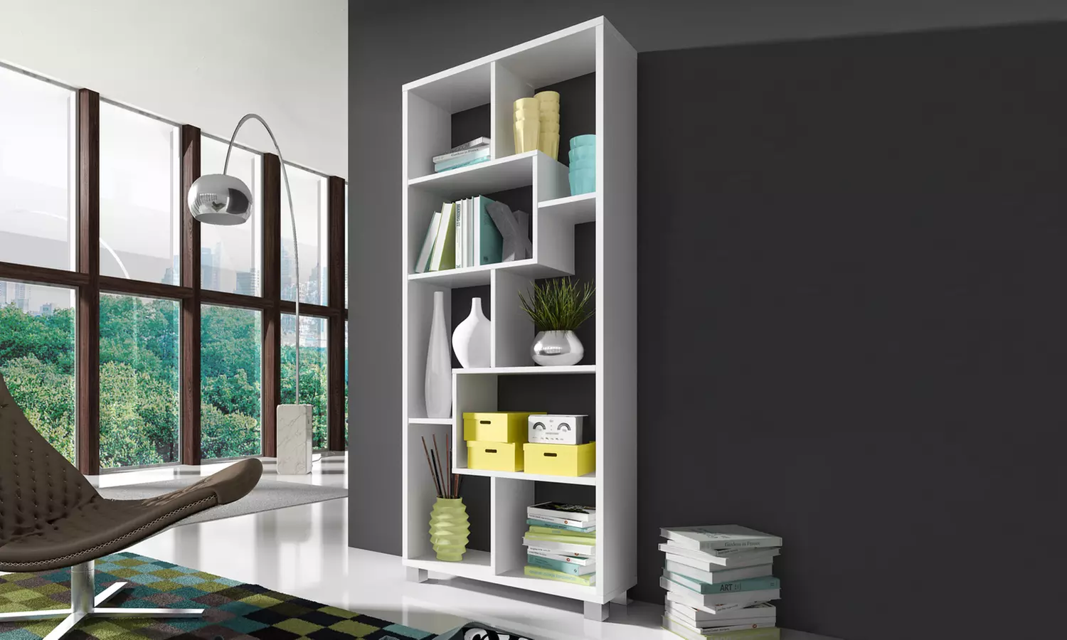 Design-Wohnzimmerregal in horizontaler oder vertikaler Ausrichtung in Weiß, Schwarz oder Eiche - Primary Image