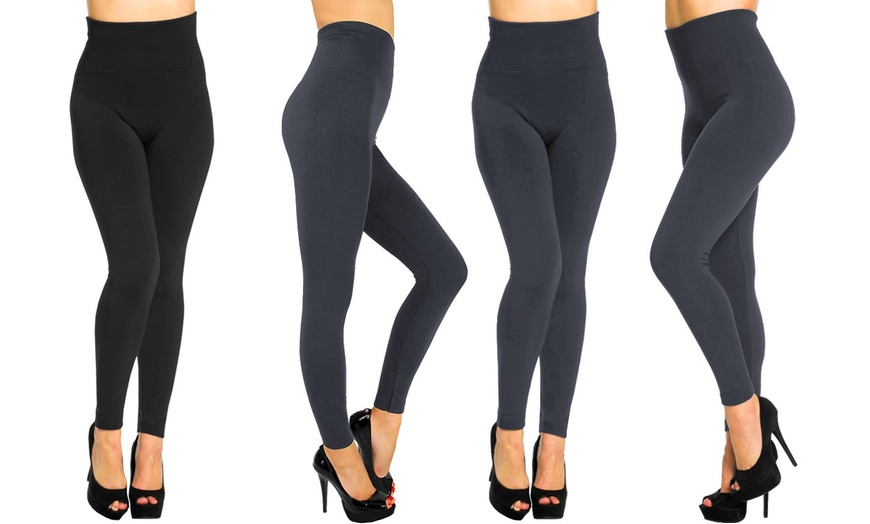 Image 8: Two-Pack High Waist Seamless Fleece Lined Leggings
