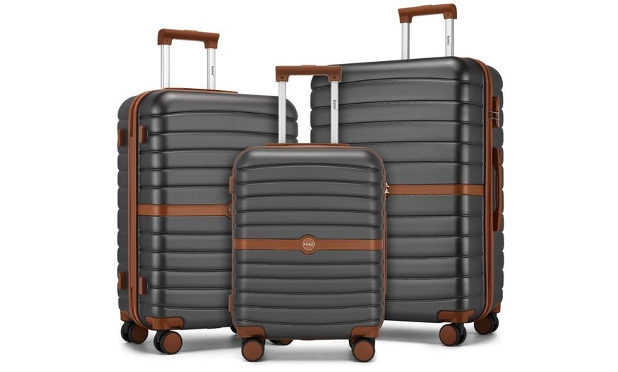 Image 24: KONO Stylish Stripe Design Suitcase with Spinner Wheels