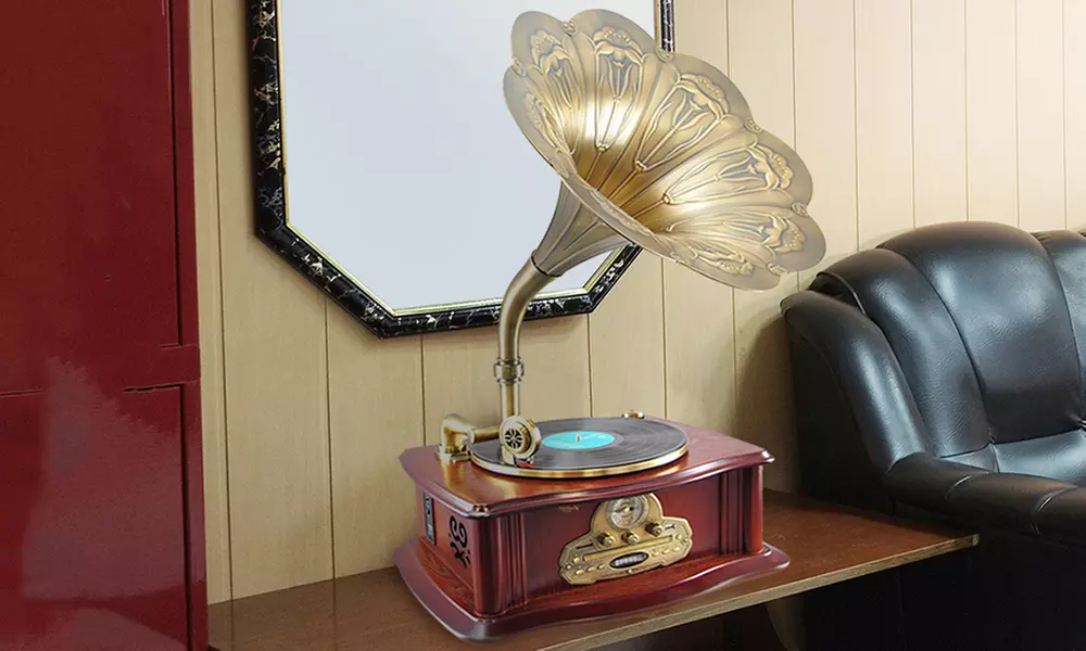 Retro Bluetooth Turntable and Phonograph Speaker System with MP3 Recording Ability - Primary Image