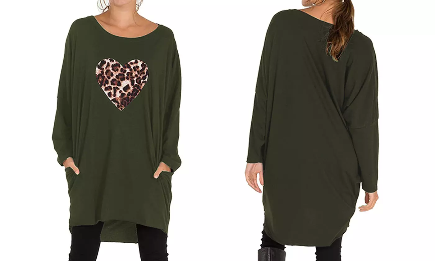 Leopard Motif Print Oversized Top