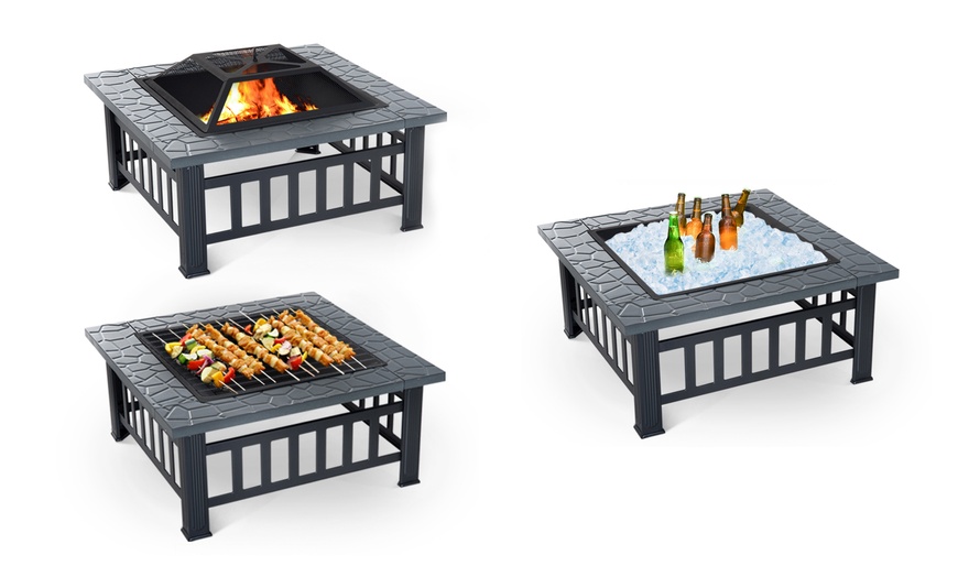 Image 8: Outsunny Outdoor Metal Fire Pit with Rain Cover