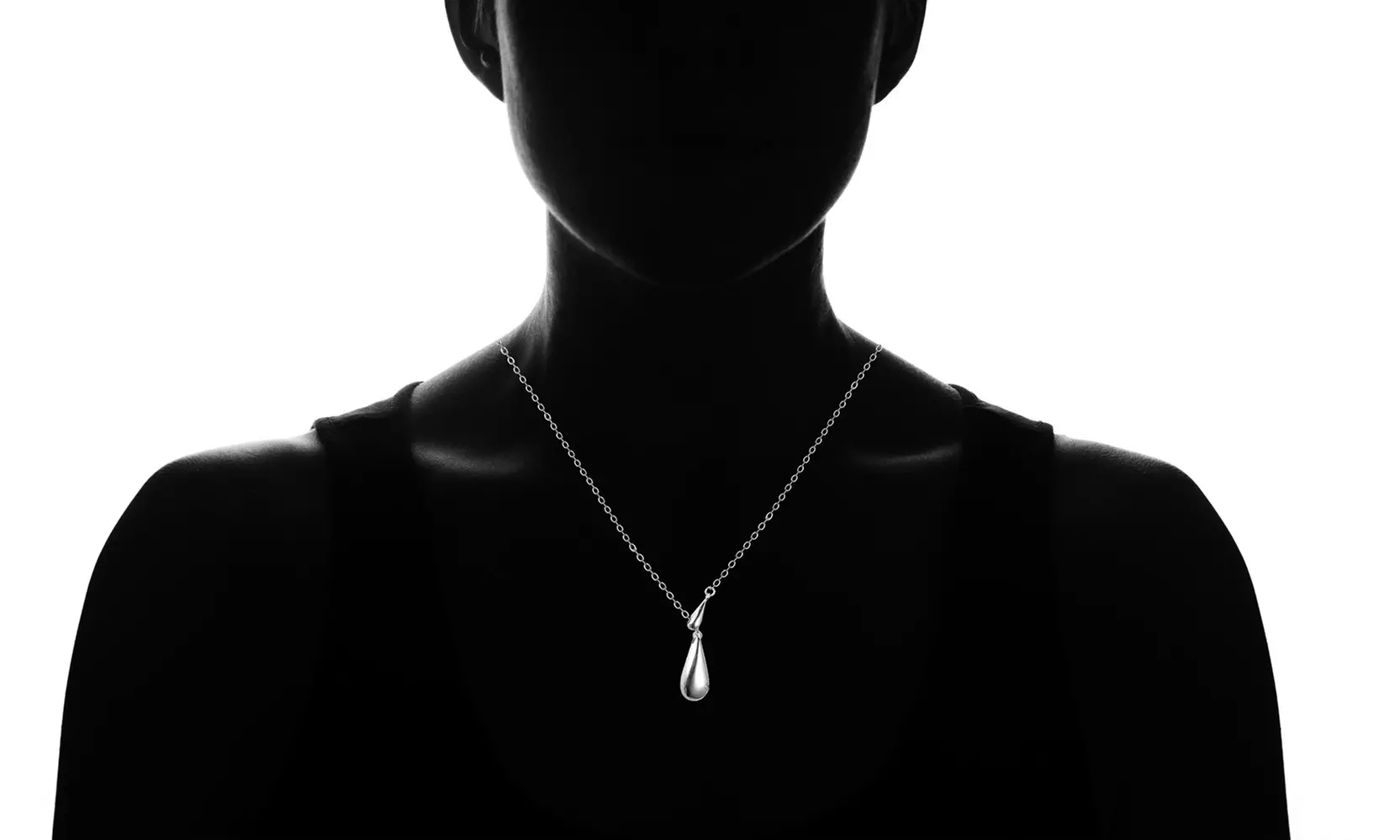 Sterling Silver Lariat Water Drop Pendant Necklace Made with Swarovski Crystal - Image 2