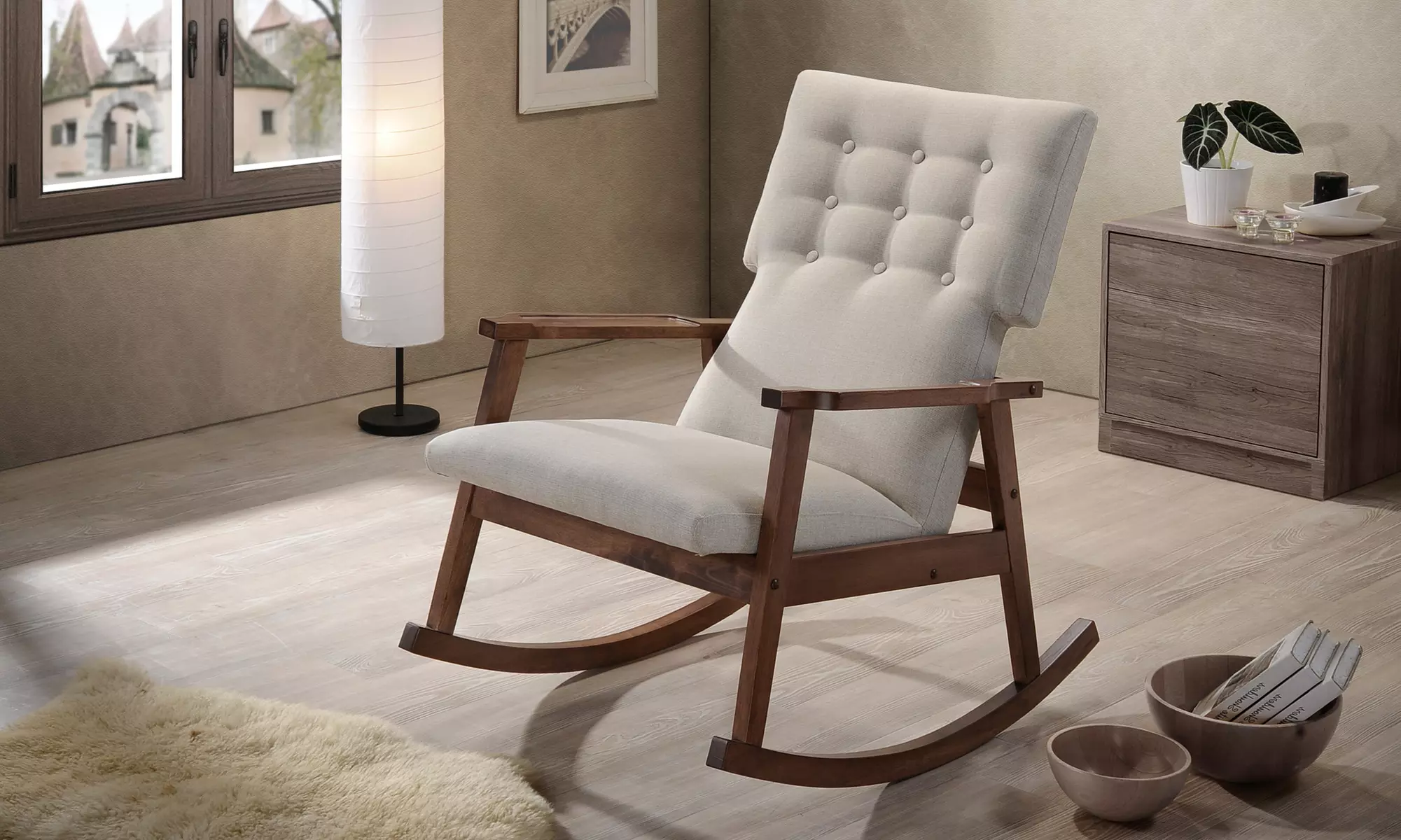 Agatha Midcentury Modern Fabric Upholstered Button-Tufted Rocking Chair - Primary Image