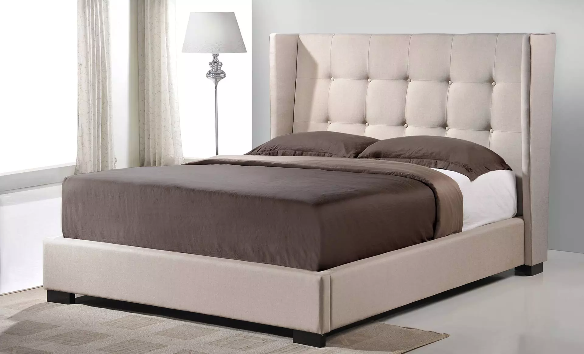 Light Beige Tufted Upholstered Platform Beds in Queen- or King-Size from $429.99–$469.99   - Primary Image