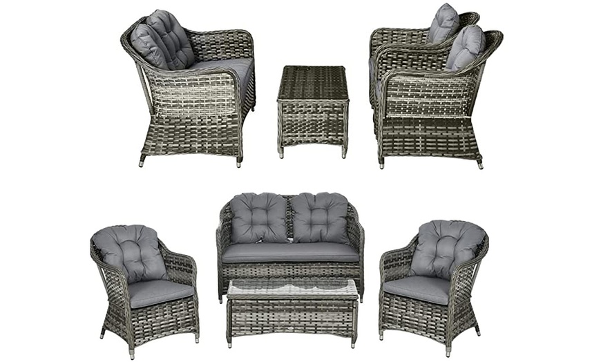 Image 3: Four-Piece Outsunny Rattan-Effect Wicker Sofa Set