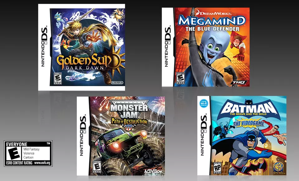 4-Game Nintendo DS Bundle with Batman, Golden Sun, Megamind, and Monster Jam Games. - Primary Image