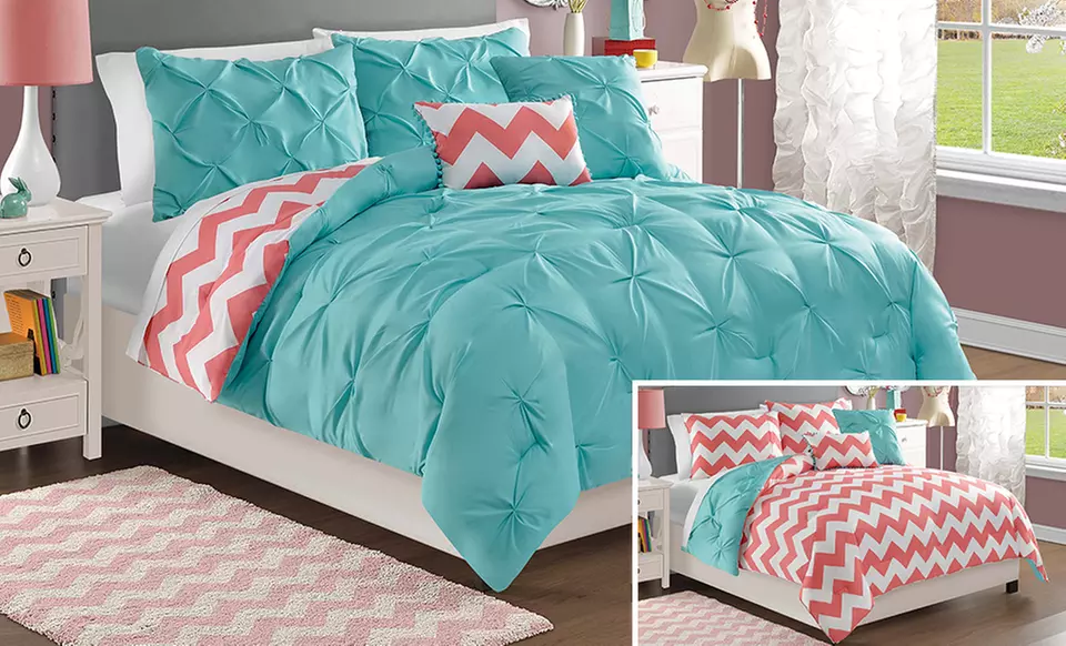 4- or 5-Piece Pintucked Reversible Comforter Set - Primary Image