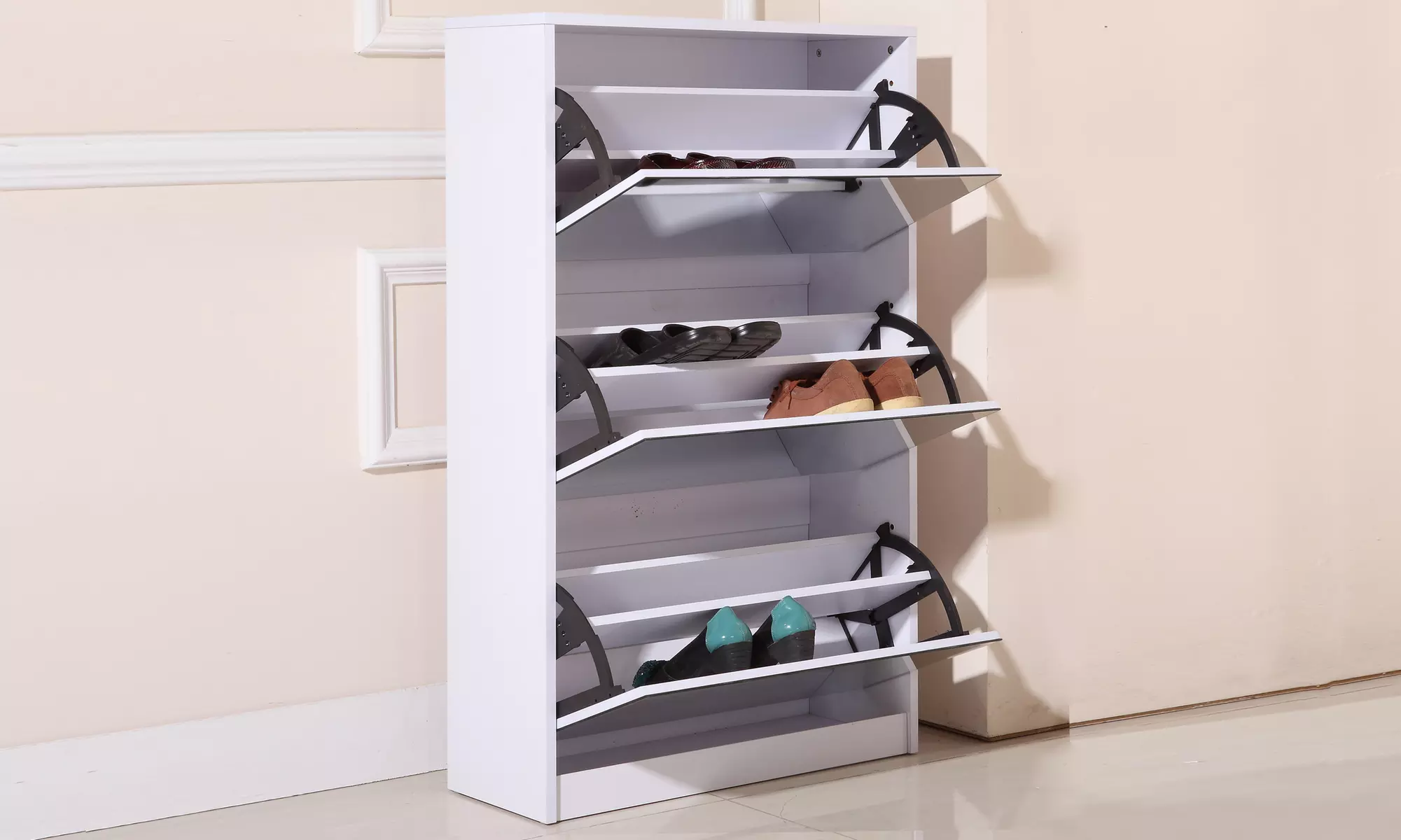 Metro Mirrored 3-Door Shoe Cabinet with Full-Length Mirror - Primary Image