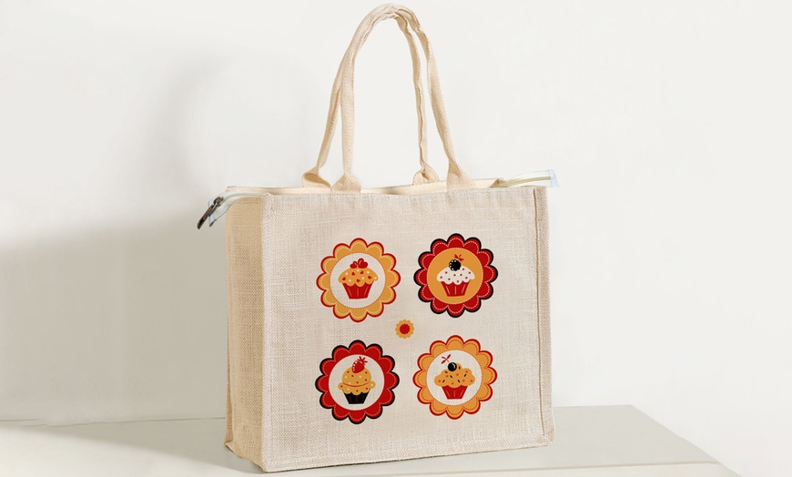 Image 10: Printed Zippered Hessian Bag