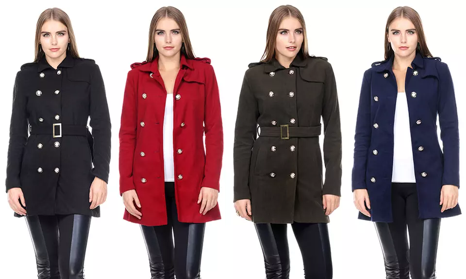 Women's Military Double Breasted Trench Coat - Primary Image