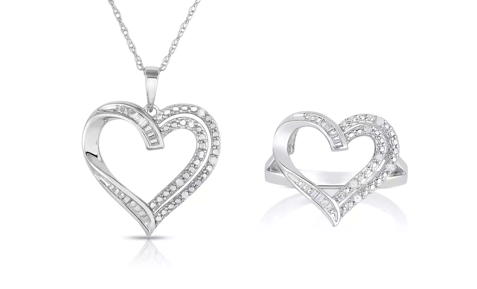 1/10 CTTW Diamond Heart 2-Piece Jewelry Set in Sterling Silver - Primary Image
