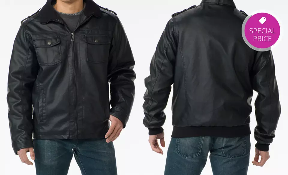 Oak & Rush Men's Black Faux-Leather Jackets in Craft or Manhattan 2 - Primary Image