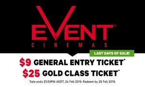 Event Cinemas: GA Ticket for $9