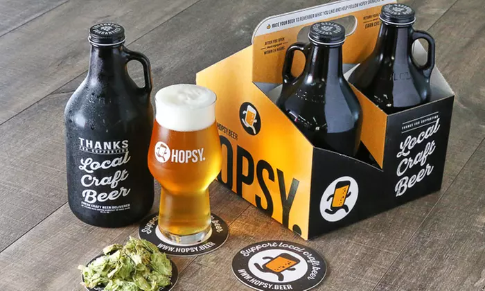 $20 for Four Craft-Beer-Filled 32-Ounce Growlettes with Free Delivery at HOPSY ($50 Value) - Primary Image