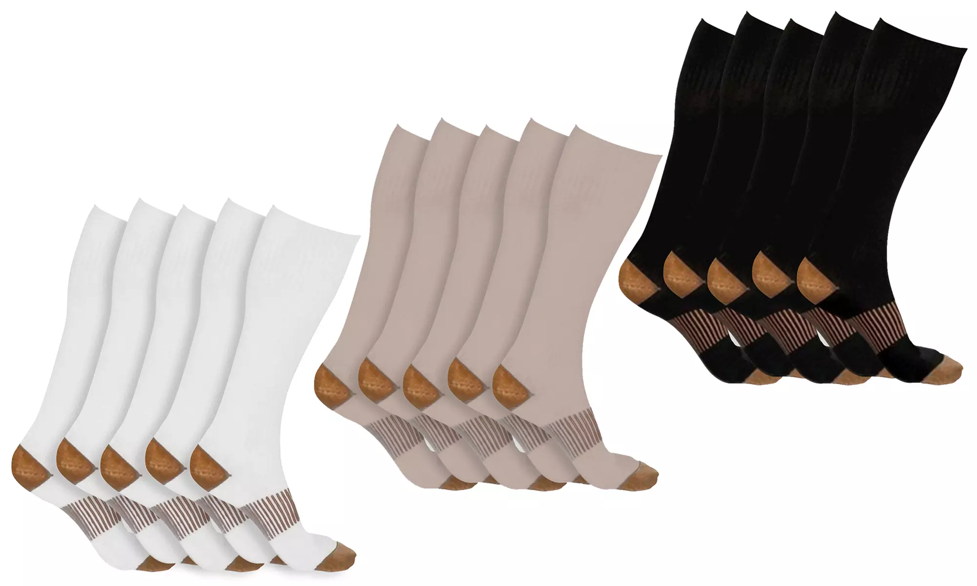 Unisex Copper-Infused High-Energy Compression Socks (5 Pairs) - Primary Image