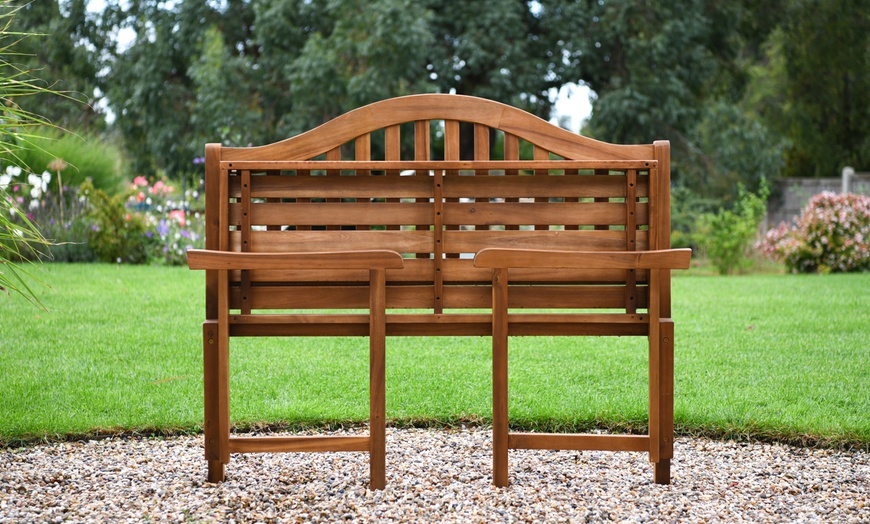 Image 3: Acacia Wood Two-Seater Folding Bench