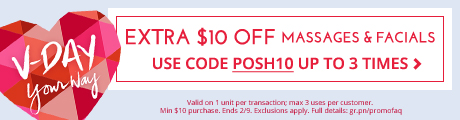 Extra $10 Off Spa Packages, Massages & Facials! Use Code POSH10