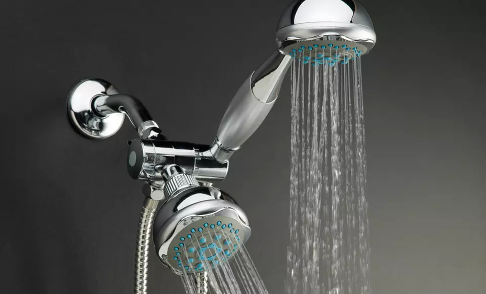 Chrome 5-Function Deluxe Twin Showerhead with Massager - Primary Image