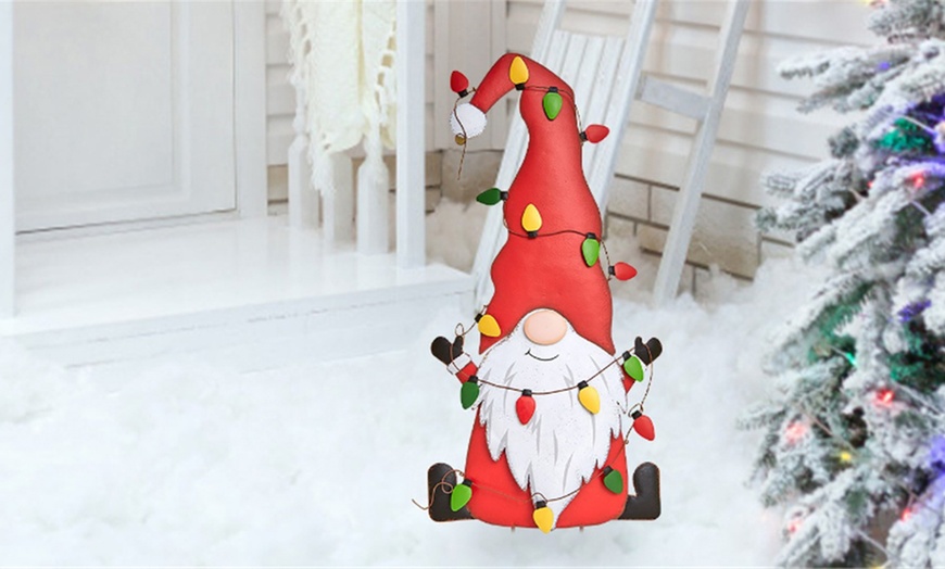 Image 2: One or Three Christmas Gnome Metal Garden Decorative Stakes