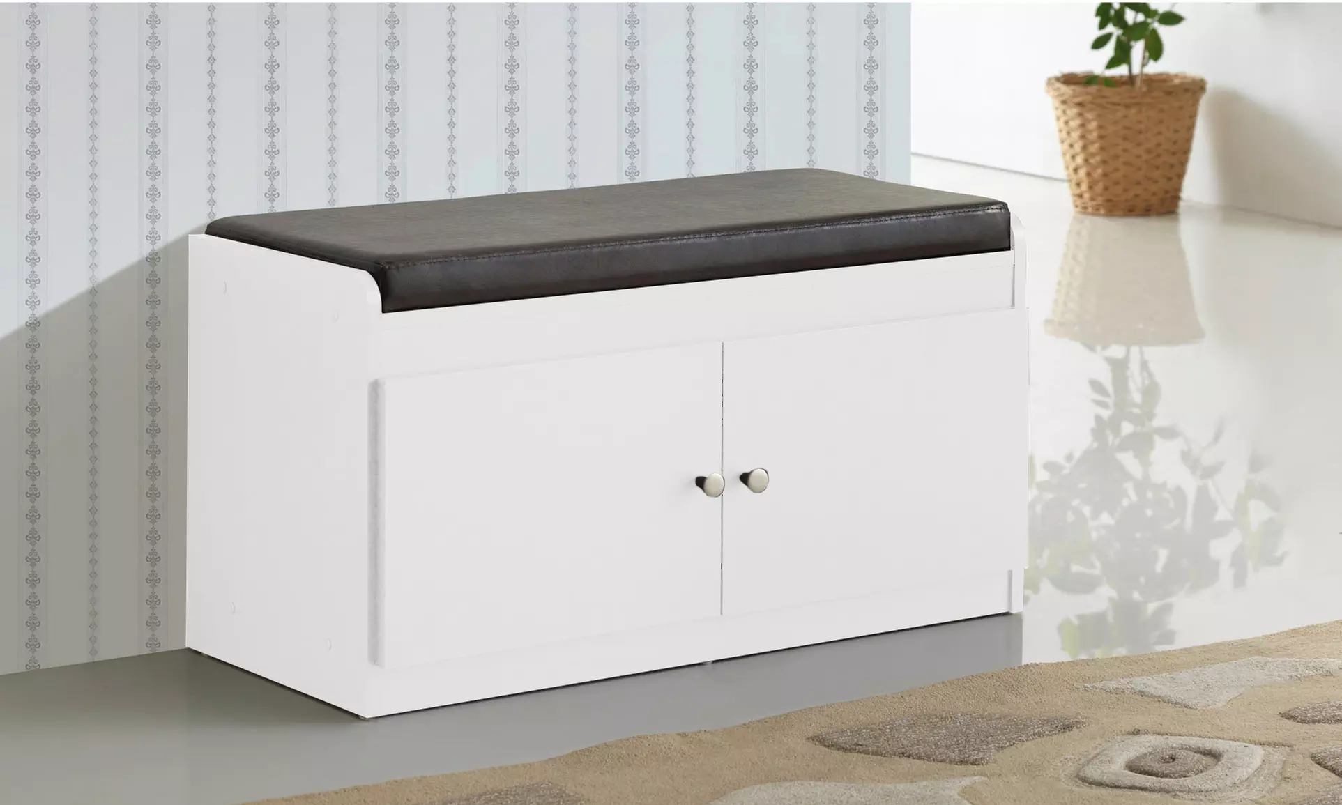 Margaret Wood Two-Door Shoe Storage Cabinet with Seating Bench  - Second Medium