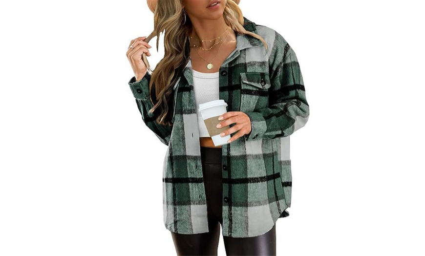 Image 5: Women's Button Down Plaid Shirts with Pockets