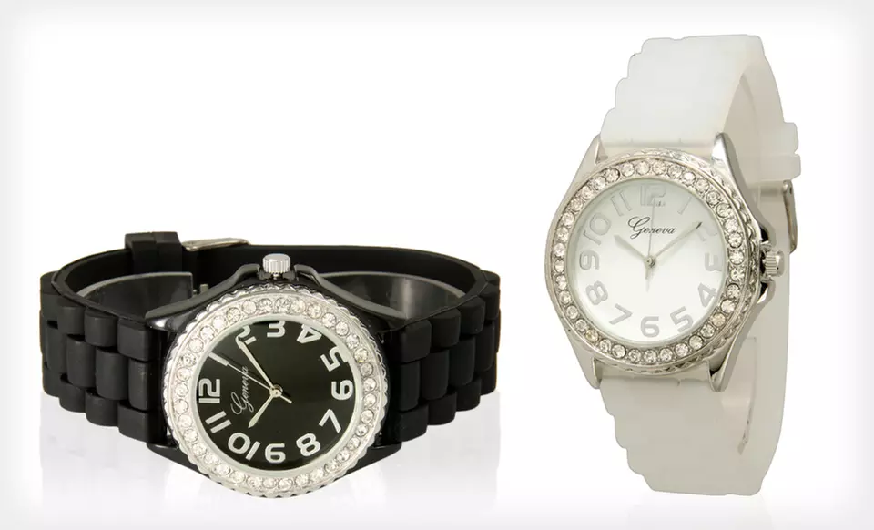 $4.99 for a Geneva Women's Crystal-Embellished Silicone Watch ($19.99 List Price). 23 Colors Available. Free Returns. - Second Medium