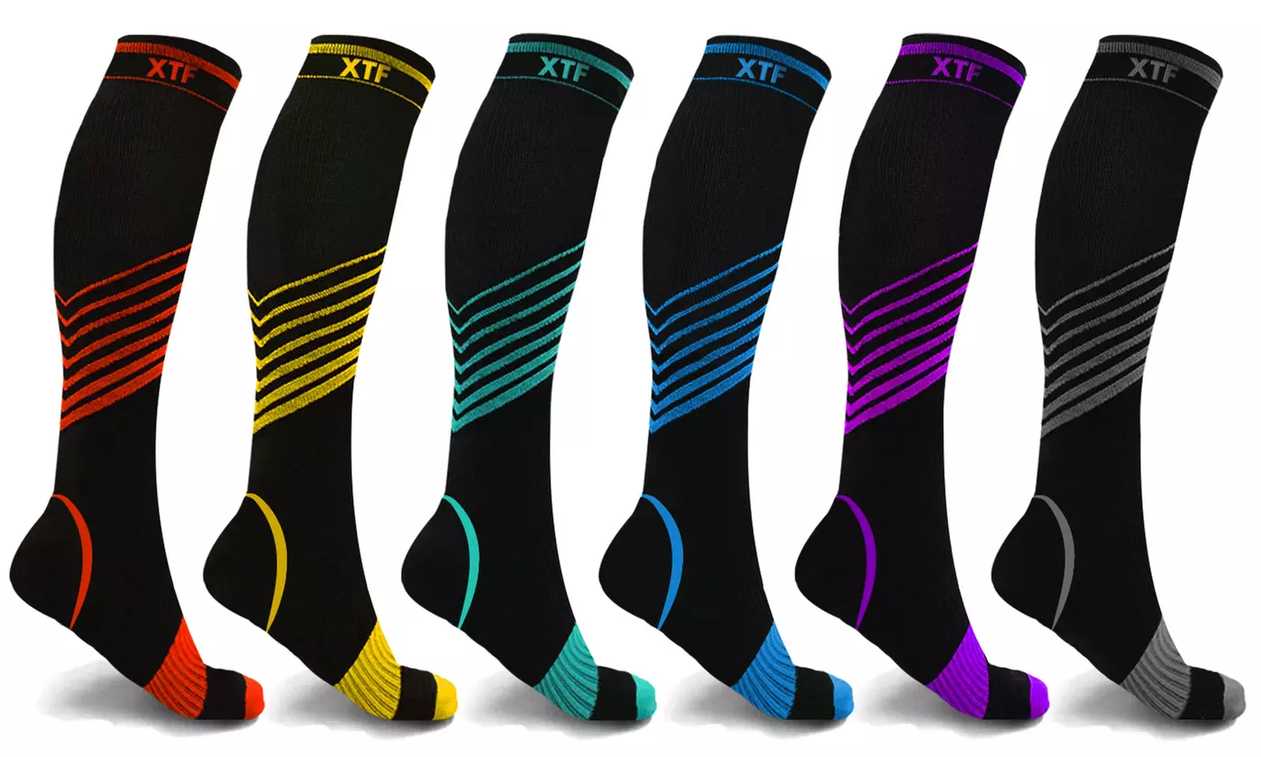 XTF Ultra V-Striped Knee-High Compression Socks (6-Pack) - Primary Image