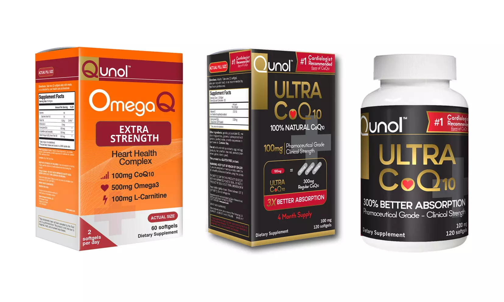 Qunol Ultra CoQ10 Heart-Healthy Supplement (120ct.) with a Bonus Qunol Omega Q Sample (60ct.)  - Primary Image