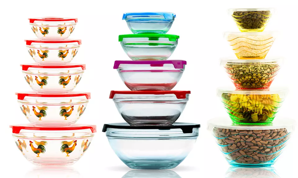 5-Piece Glass Bowl Set with Lids - Primary Image