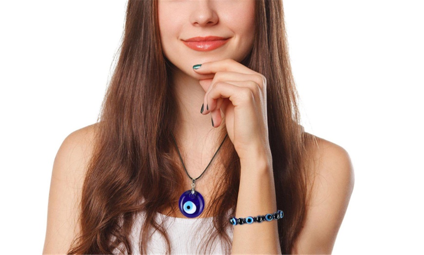 Image 5: Two-Piece Evil Eye Necklace with Bracelet Set