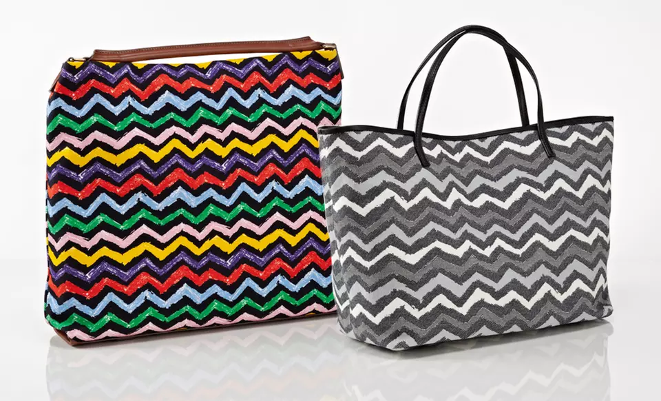 Missoni Satchel in Gray or Multi Red, Tote Bag in Gray or Rust, or Hobo Bag in Multi Red. - Primary Image