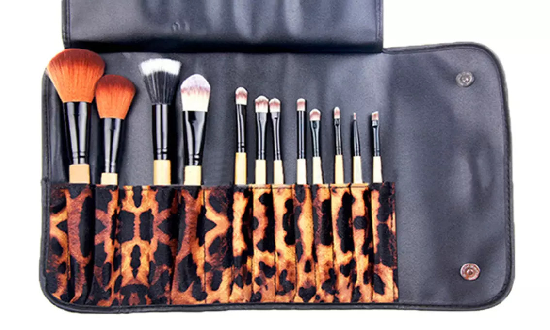 Leopard-Skin Makeup Brush Set with Travel Case (12-Piece) - Second Medium