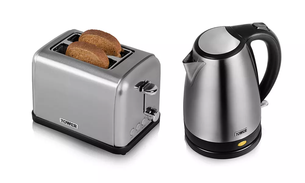 Tower Stainless Steel Kettle and Two-Slice Toaster Set for £37.99 With Free Delivery (58% Off) - Primary Image