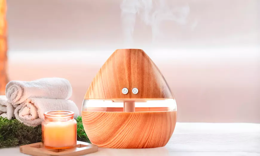Image 1: Humidificador Led y difusor aromático de madera