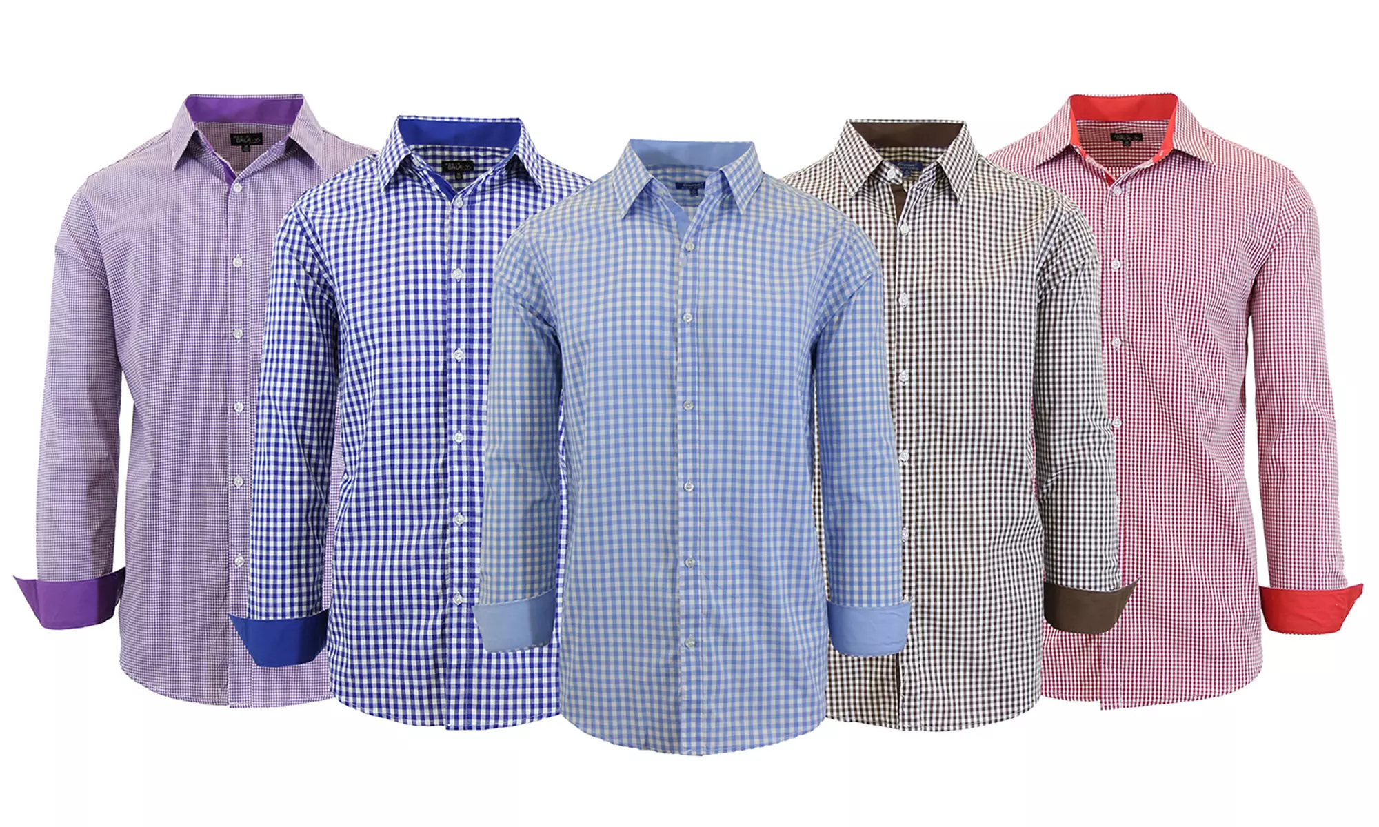 Galaxy by Harvic Men's Long Sleeve Slim-Fit Gingham Dress Shirts (S-2XL) - Primary Image