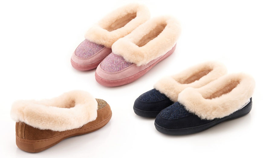 Image 1: Sheepskin Tweed Slippers