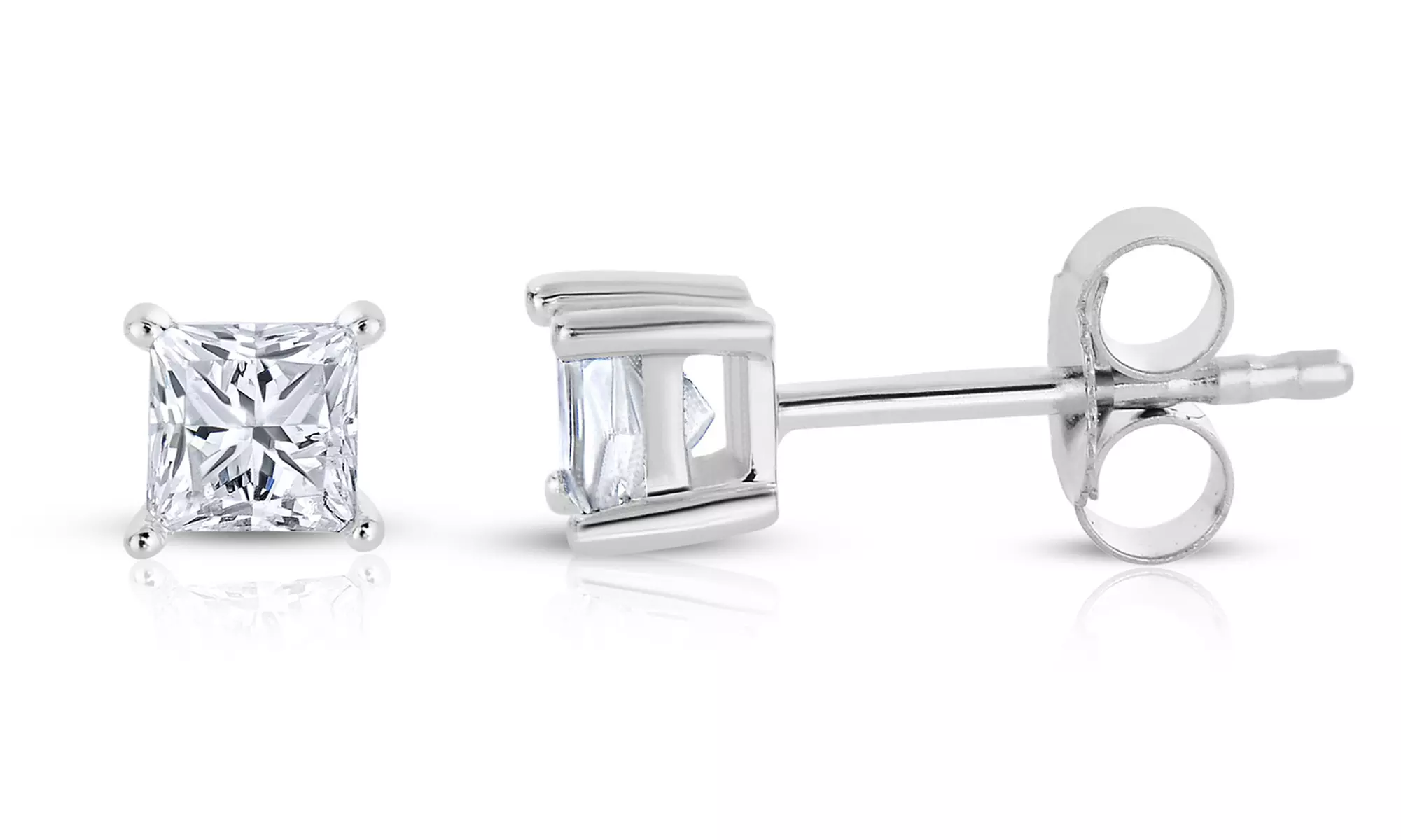 0.25 or 0.5 CTW Princess-Cut Diamond Stud Earrings in 14K White Gold - Primary Image