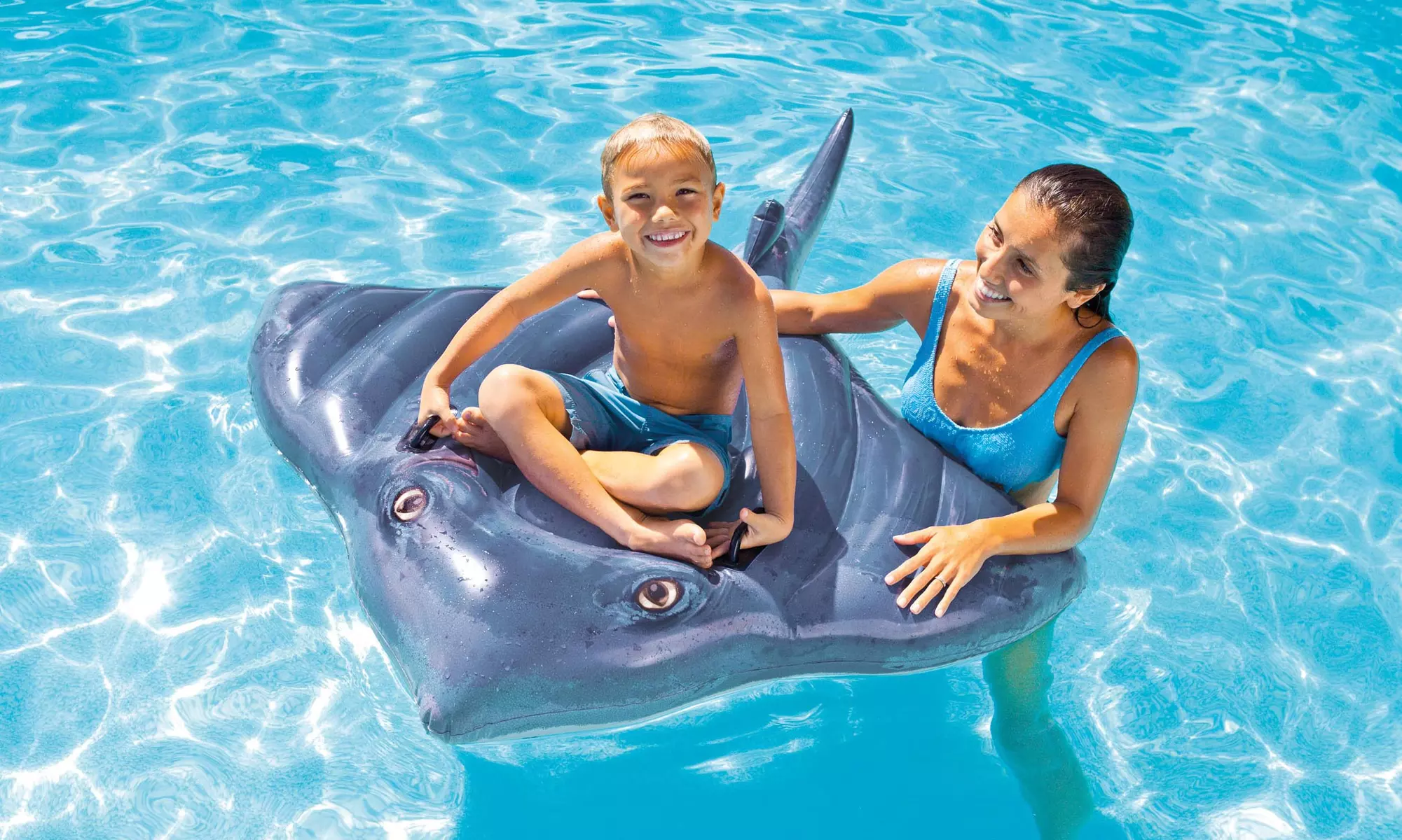 Stingray 74"x57" Inflatable Ride-On Pool Toy - Primary Image