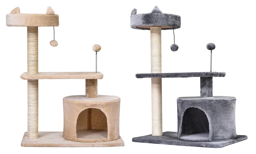 Image 1: Pawhut Three-Tiered Cat Tree