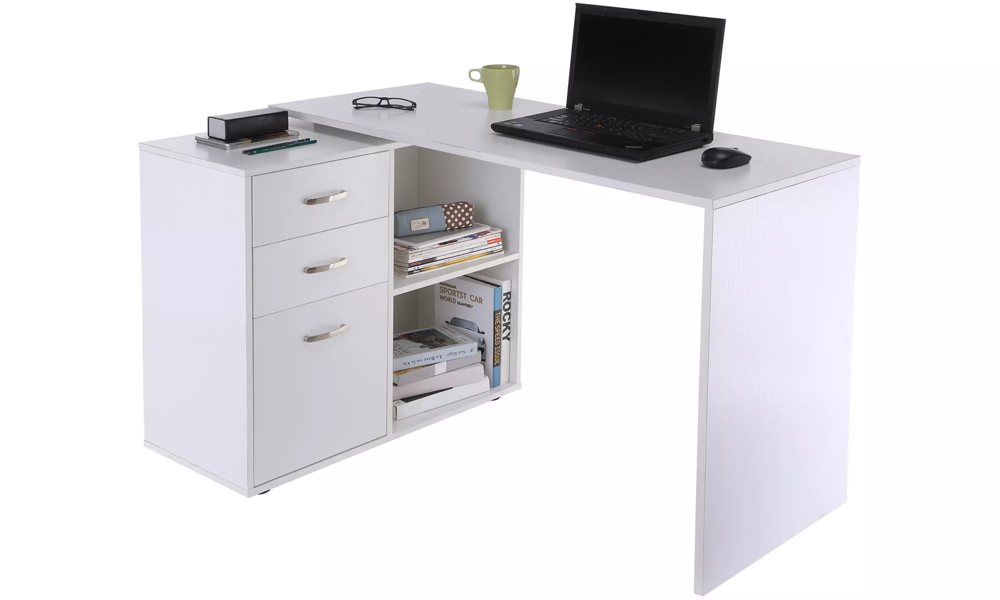 HomCom L-Shaped Computer Corner Desk with Drawers