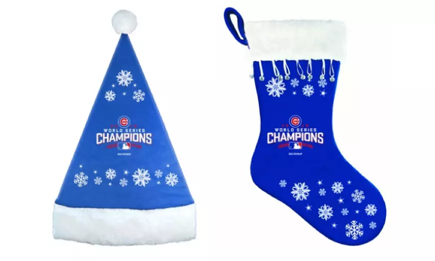 MLB Chicago Cubs World Series Christmas Stocking & Santa Hat - Primary Image